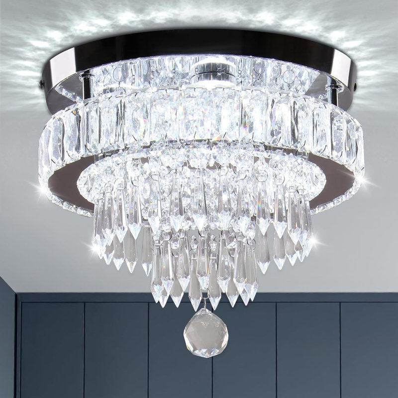 Modern 11.8" Crystal LED Ceiling Light with Stainless Steel Base