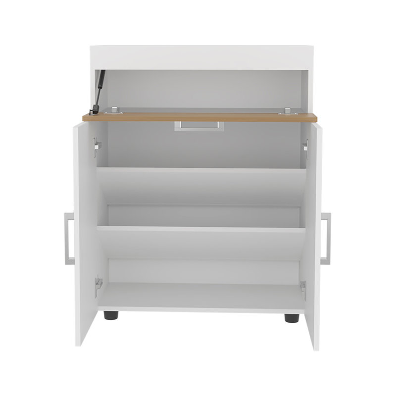Shoe Rack, 3 Doors, 3 Shelves, 4 Legs, White / Natural Oak