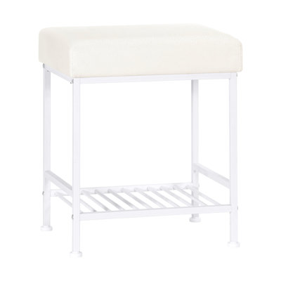 White Modern Square Ottoman Stool, Padded Foot Rest With Sturdy Legs, Compact Upholstered Seat by Ebern Designs