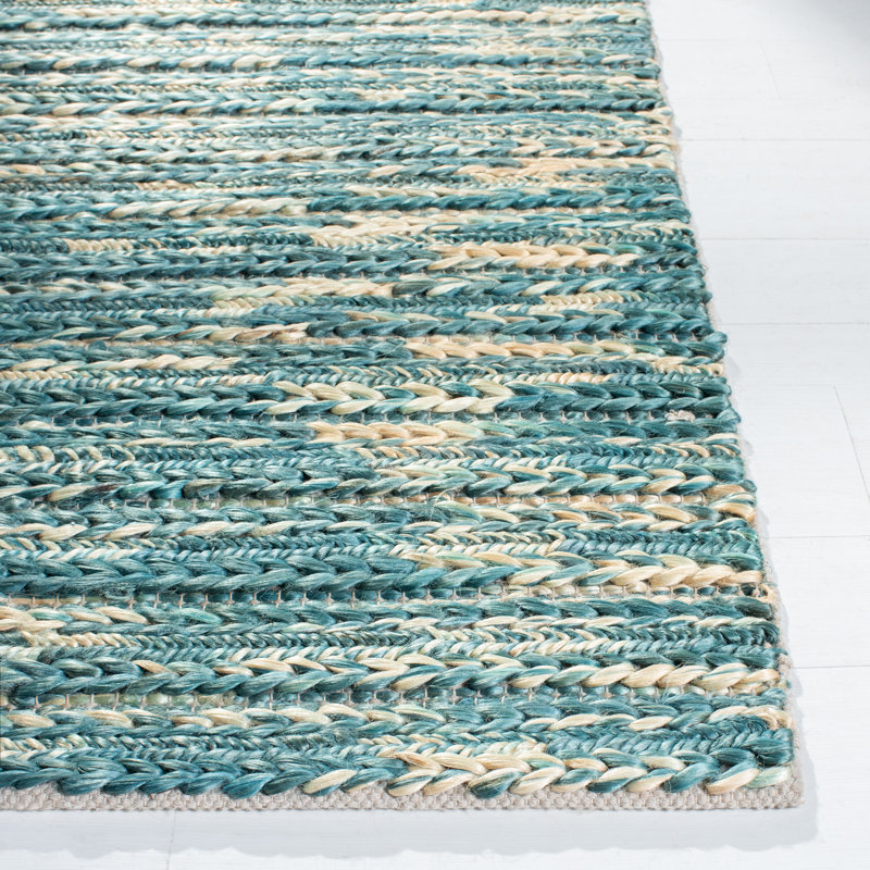 Clairvaux Natural Fiber Flat Weave Jute/Cotton Rug in Dark Green/Natural, Square 6'