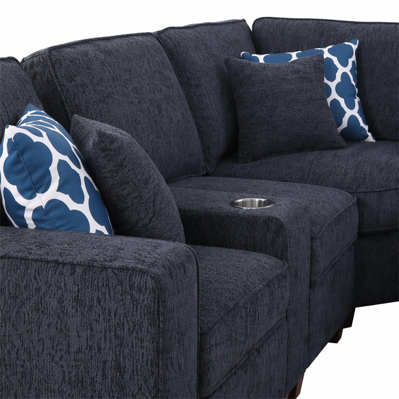 Canapé modulaire avec repose-pieds, Chenille noir, H 35 po x l 162,25 po x P 99,25 po