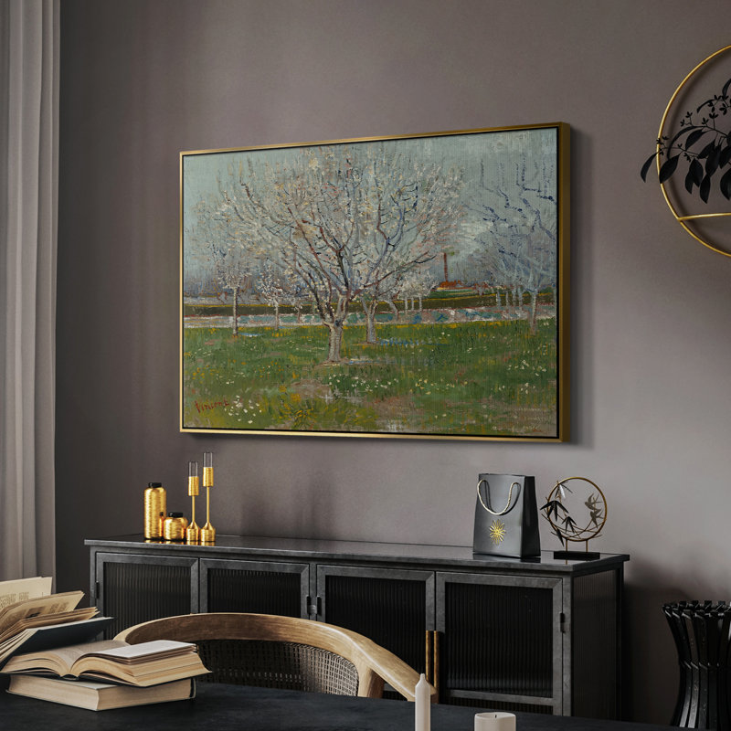 Orchard in Blossom (Plum Trees), 1888 - Vincent van Gogh, toile tendue avec châssis, 26 x 40, Doré