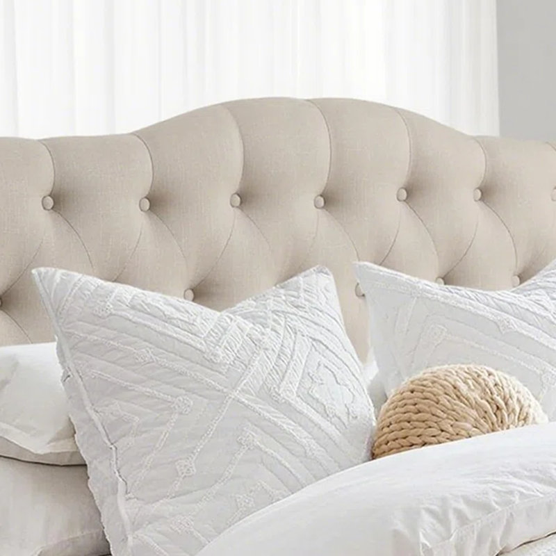 Linen Upholstered Headboard-Modern-Adjustable Height-Button Tufting, Beige, Queen