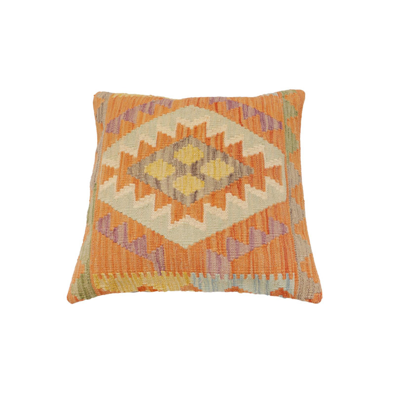 Coussin Kilim tissé à la main Modern Modern, H 18 po x l 19 po, Orange / Jaune