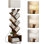 Bibliothèque à 6 étages avec lumière, tour de bibliothèque étroite, grand organisateur de livres sur pied avec armoire de rangement pour le salon, la chambre à coucher et le bureau personnel, brun rustique