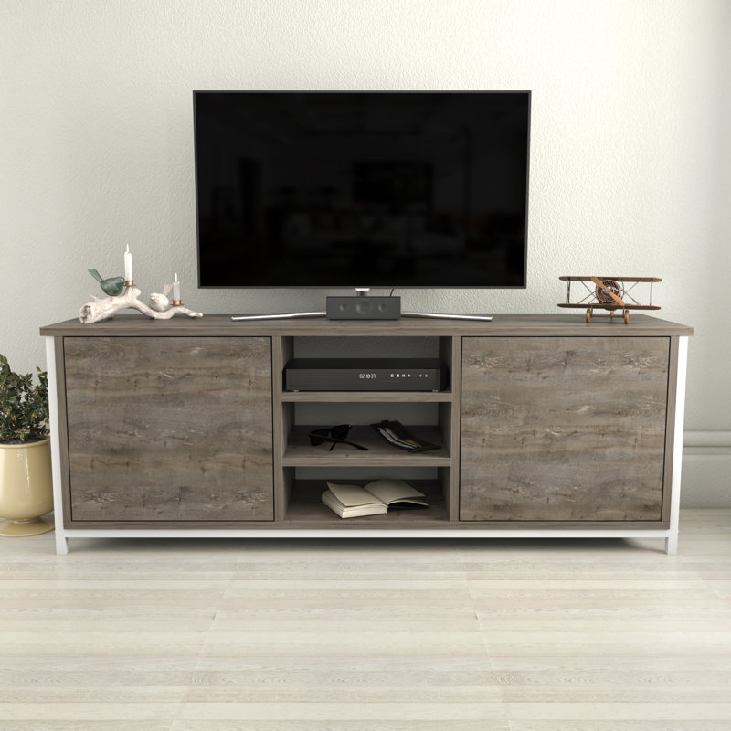 Alejandria TV Stand for TVs up to 60 Inches, White/Dark Oak