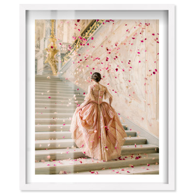 Pink Gown Shadowbox Print Bedroom Wall Decor by Notoriart, White Frame, 24 x 30