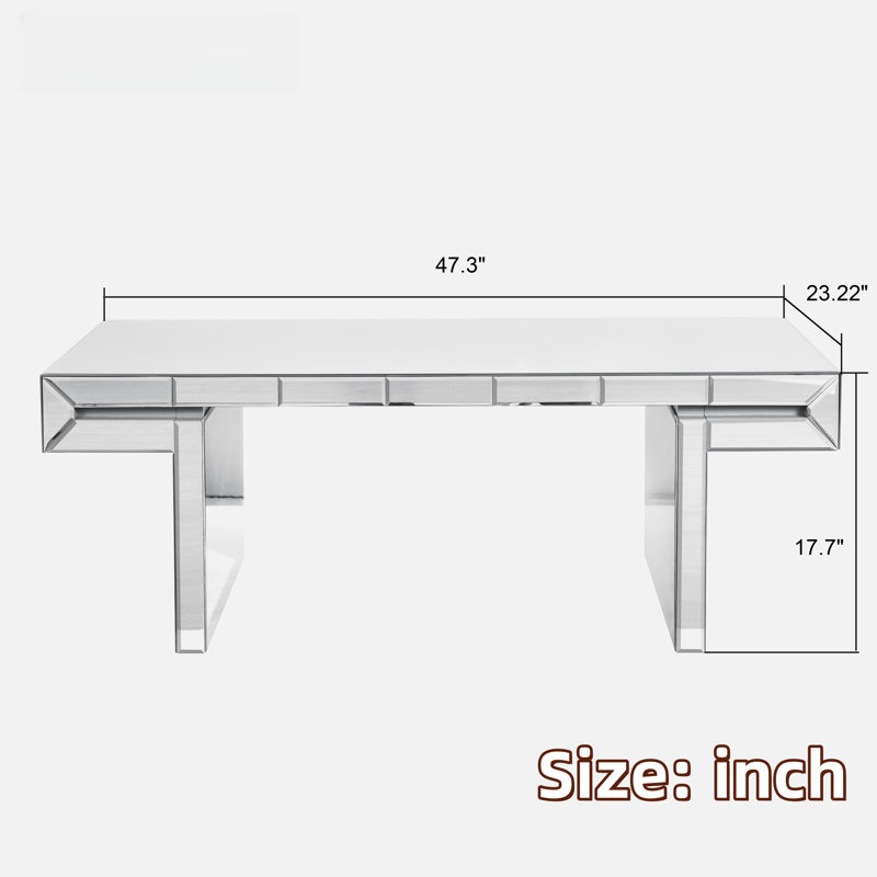 Luxury Rectangular Mirror Coffee Table With Fluted Tempered Glass And Rounded Edges