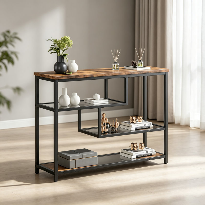 Console Table, 36.5cm H x 108cm W x 13.5cm D, Gray / Black, Gray