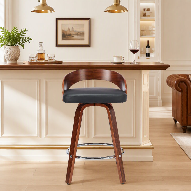 Ensemble de 2 tabourets de bar, tabourets de bar pivotants à dossier bas, chaises de bar en bois avec coussin moelleux, siège d'une hauteur de 25 po (noir, comptoir de 25 po)