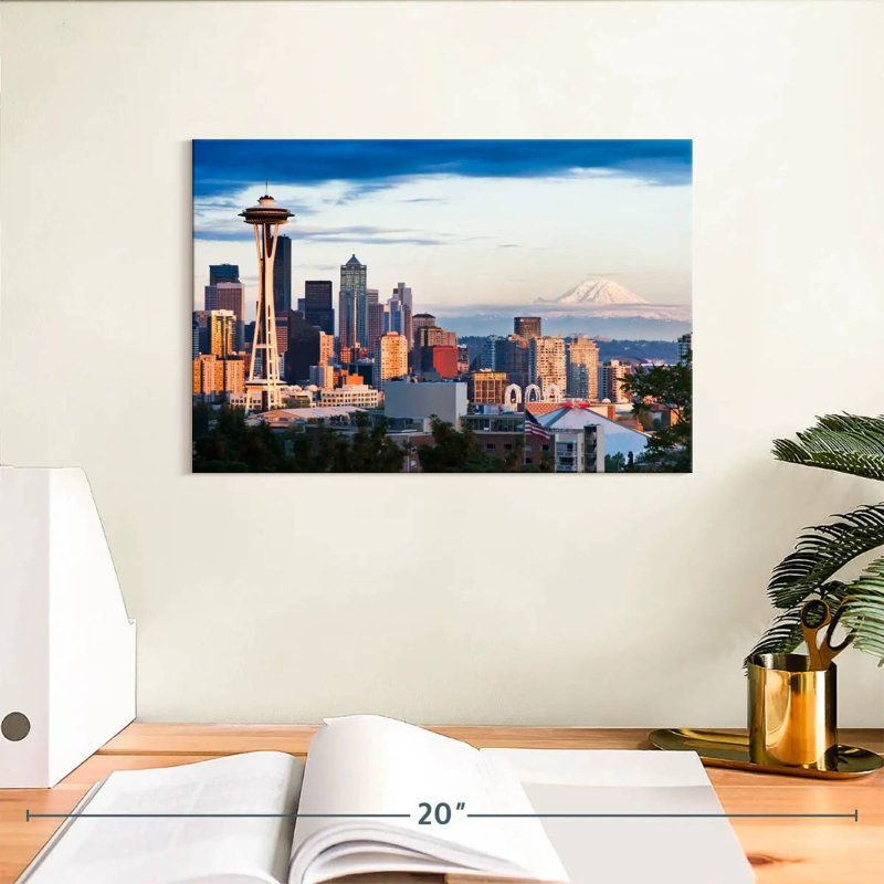 Skyline de Sirci Seattle et Mont Rainier, H 8 po x l 12 po