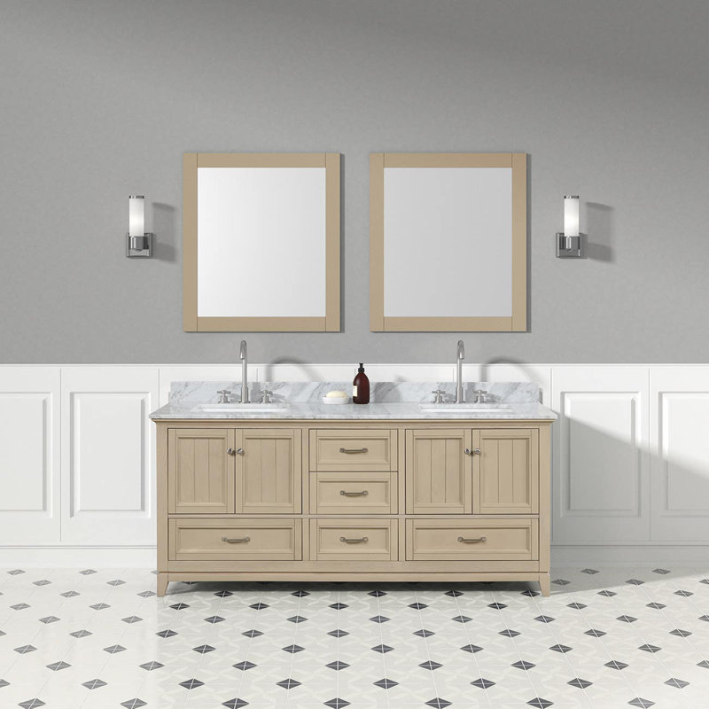 71.25;71.25'' Double Bathroom Vanity with Marble Top, Light Oak