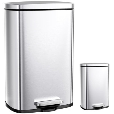 13 gal (50 L) and 2.6 gal (10 L) Kitchen Trash Can, Stainless Steel Trash Can With Close Lid &  Pedal, Garbage Bin With Removable Inner Bucket, for Office, Bathroom, Indoor(silver)