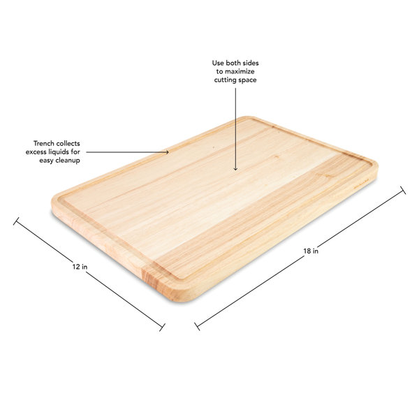 KitchenAid Classic Rubberwood Cutting Board with Perimeter Trench,  Extra-Large Reversible Chopping Board, 12-inch x 18-inch, Natural