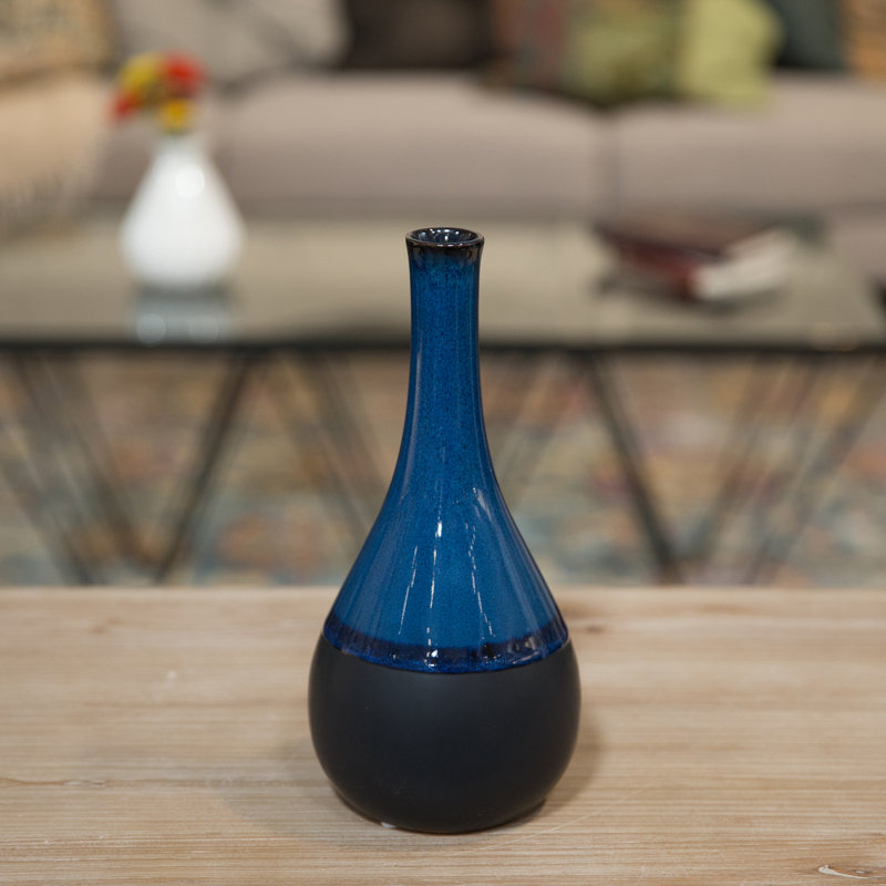 Perrodin Stoneware Table Vase, 11.25" H x 5.25" W x 5.25" D, Blue