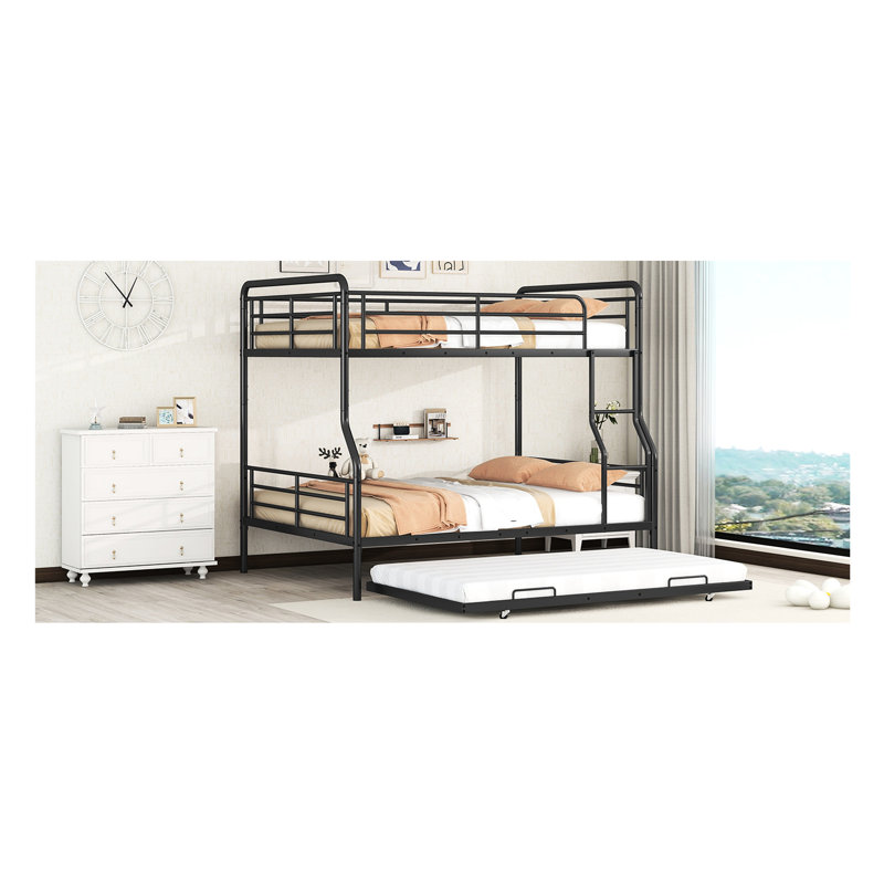 Lit superposé en fer noir avec lit gigogne simple - mobilier moderne et fonctionnel pratique