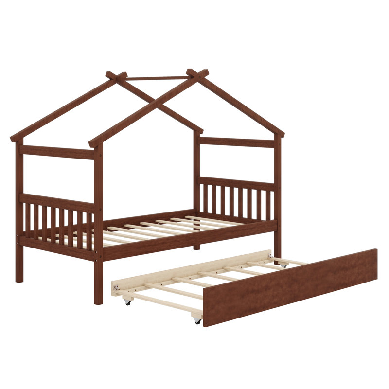 Lit en bois avec lit gigogne, Noyer