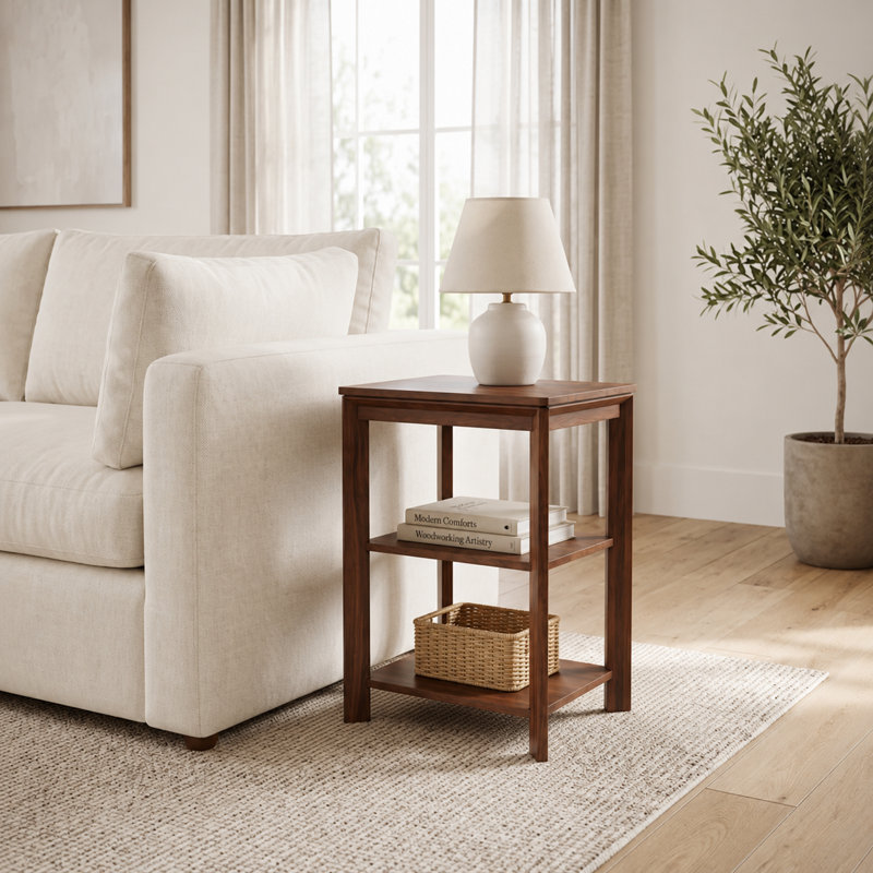 Alexander Solid Wood End Table With Storage Shelves