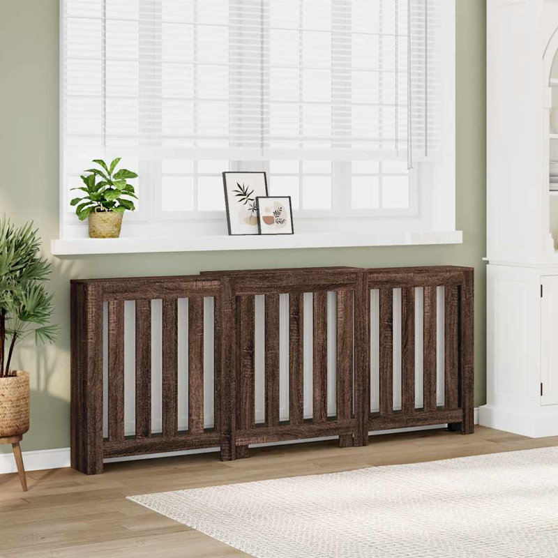 Extra Large Radiator Cover, Brown Oak, 205 x 21.5 x 83.5 cm, Vertical Slats