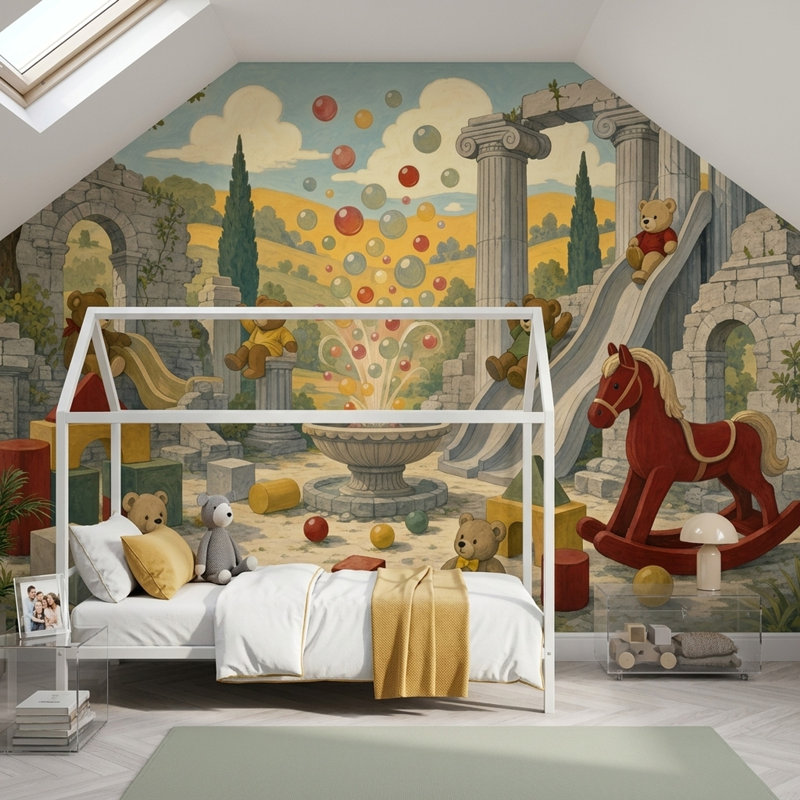 Décoration murale rétro pour enfant, 140"x108", Peler et coller