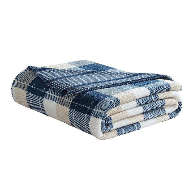Navy and Beige Reversible Fleece Throw Blanket, 50" x 70"
