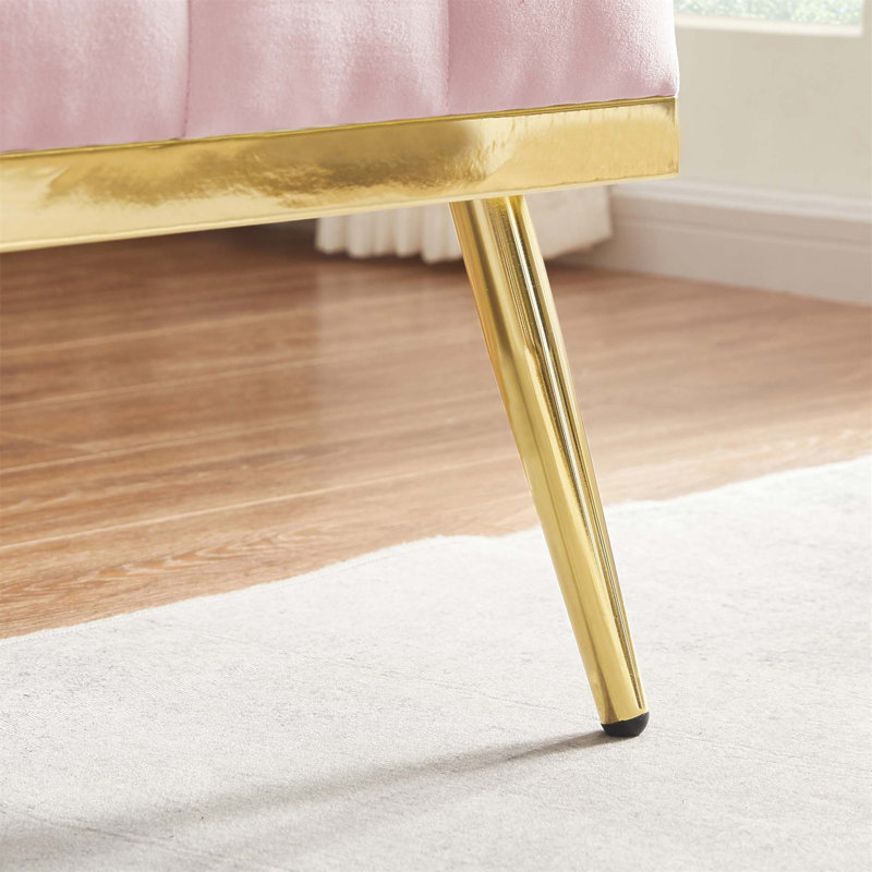 Canapé contemporain capitonné 2 places avec velours doux et pieds en métal, parfait pour les petits espaces, Velours rose