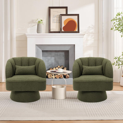 Fauteuil demi-tonneau pivotant à 360 °, fauteuil rembourré Teddy avec cadre en bois pour petits espaces, brun
