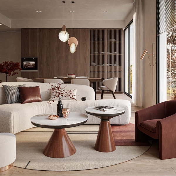Perspections GISELLE 2In1 Couchtisch Nuss Weiß Marmor | Wayfair.de