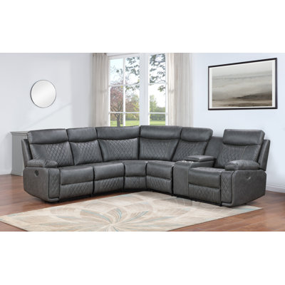 Dark Gray Breathable Air Leather Modular Manual Recliner Sectional Sofa
