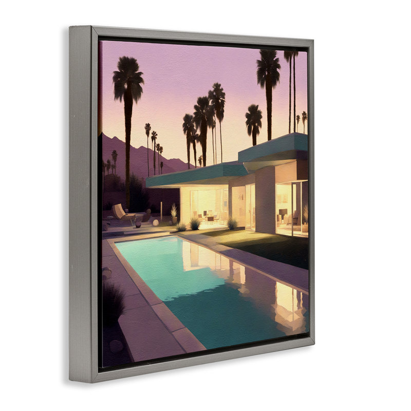 «Palm Trees & Pool Villa», art mural sur toile flottante noire par Noah Bay, Cadre flottant gris lustré, H 25 po x l 25 po