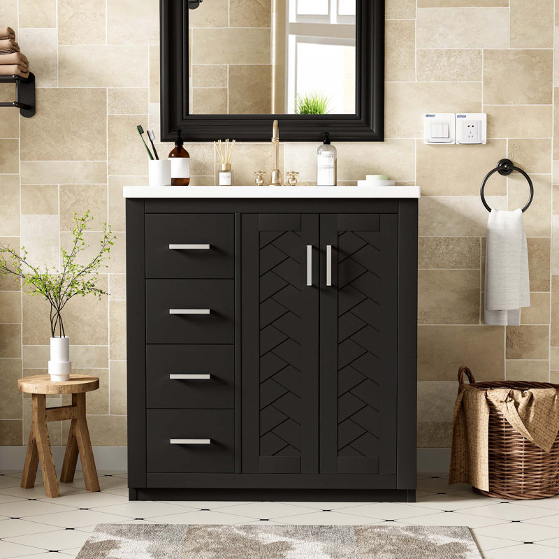 Meuble-lavabo 30 po avec lavabo en céramique, Argent argent, Noir, noir, noir, noir