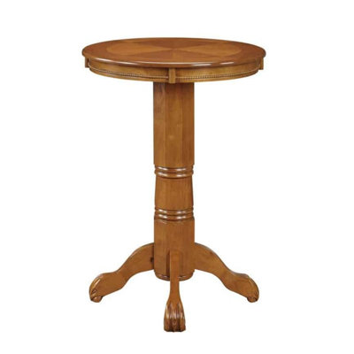 Kulo 42 Inch Wood Pub Bar Table, Sunburst Design, Carved Pedestal, Oak by Canora Grey