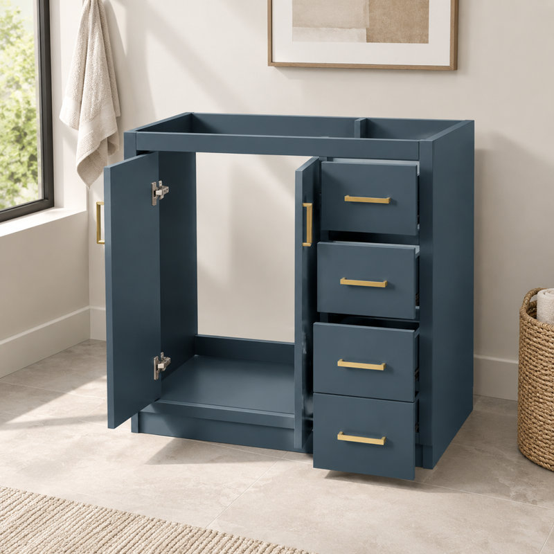 Ensemble coiffeuse autoportante de 75,3 cm (29,65 pouces) avec cadre en bois massif, 3 tiroirs et portes à fermeture en douceur