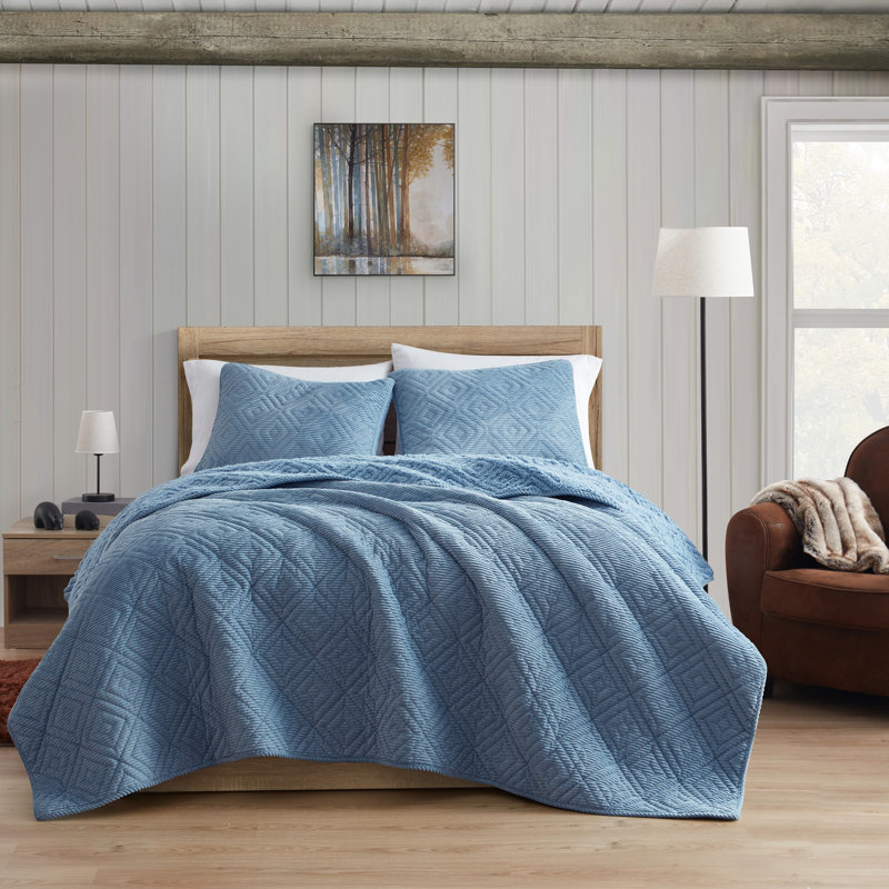 Ensemble de courtepointe en microfibre 2 pièces, Simple, Bleu