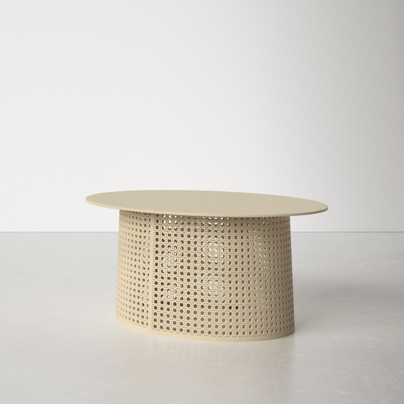 Cream Oval Manufactured Wood Outdoor Coffee Table
