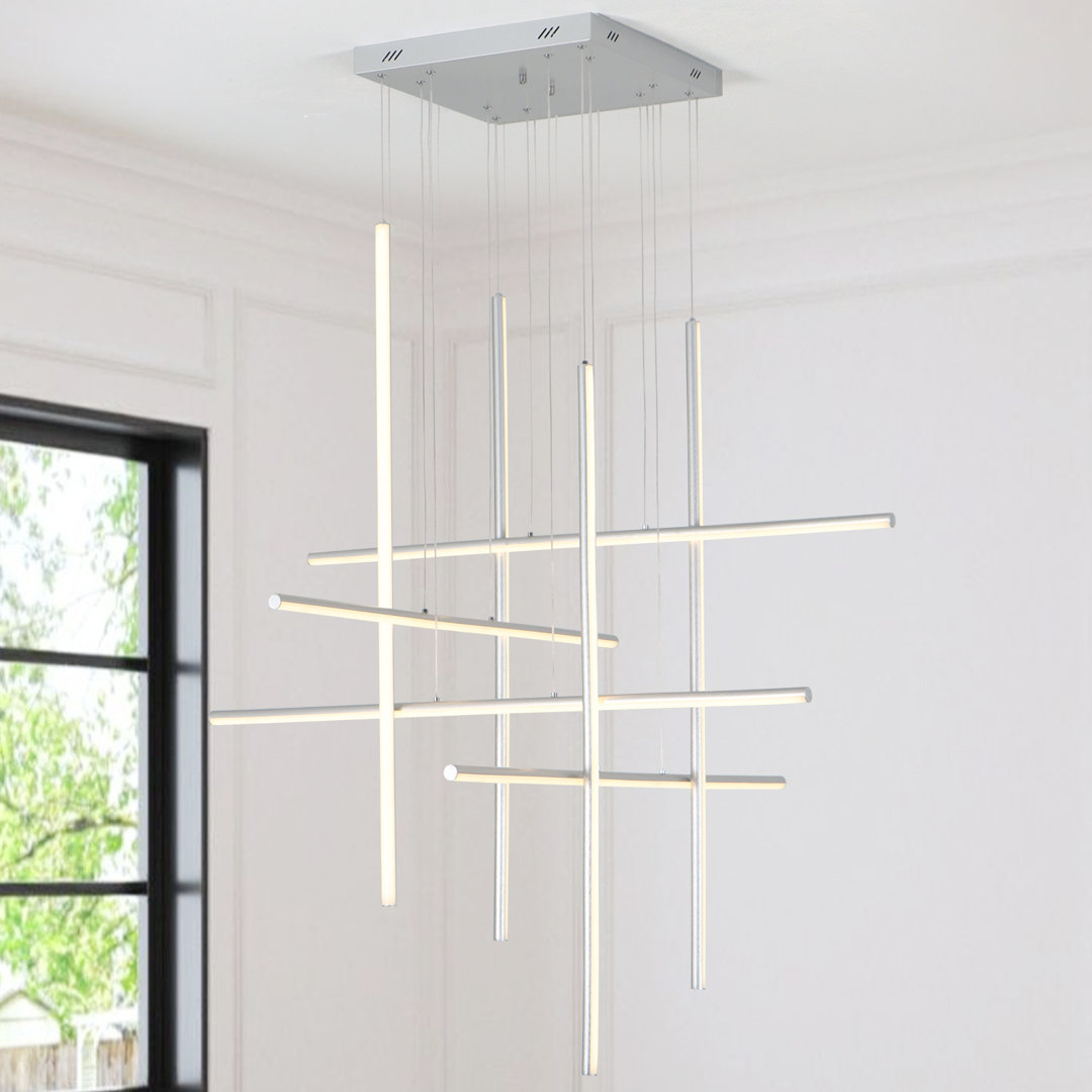 Jakie 8 - Light Modern Chandelier Long Hanging Pendant for High Ceiling with Remote Dimming Ivy Bronx 