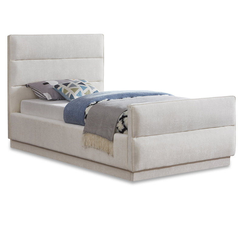 Lit tapissier standard capitonné Paxton, Simple, Tissu chenille crème