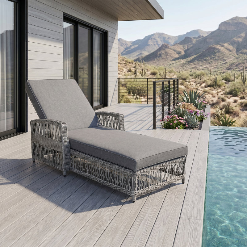 Outdoor Adjustable Reclining Chaise with Armrests & Removable Cushions, Gray