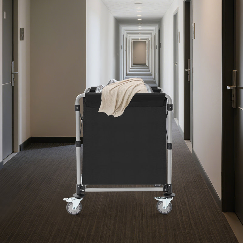 23.62X19.69X31.89” Laundry Cart With Wheels, Black, 31.89" H x 23.62" W x 19.69" D