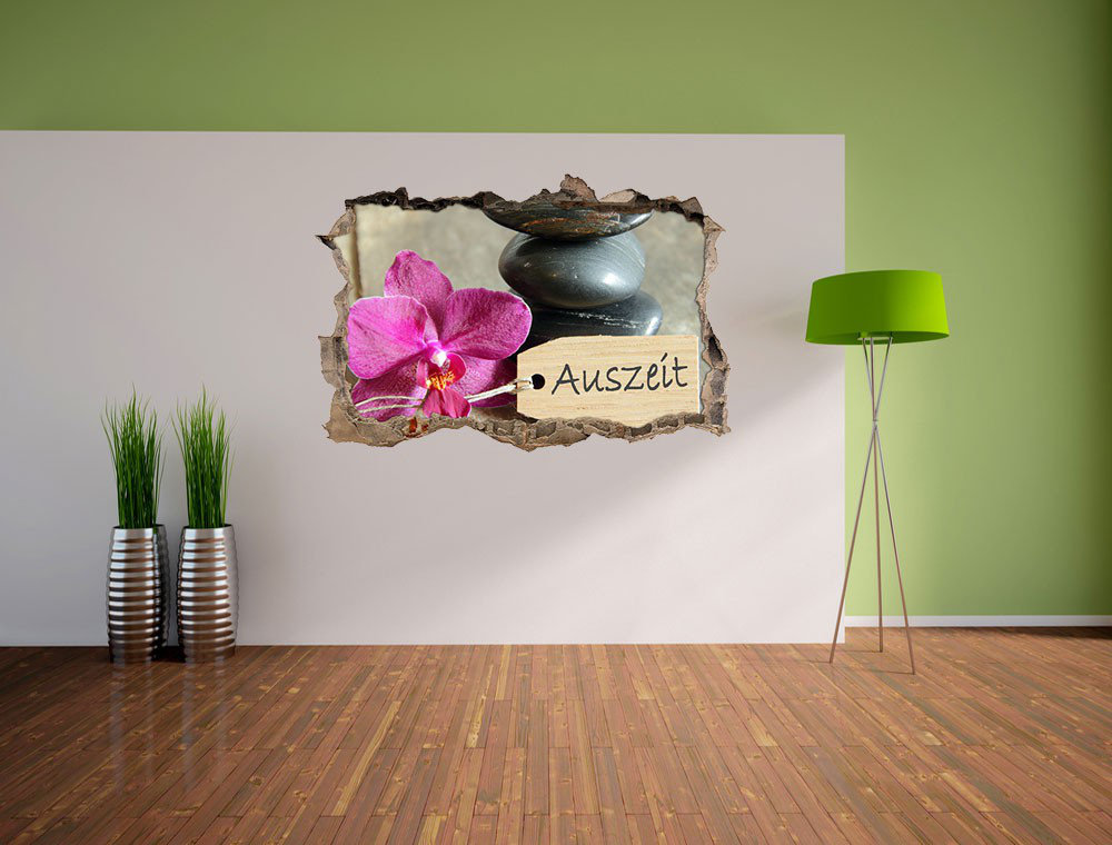 Kleine Pause mit Zen-Steinen und einem Orchideen-Wandsticker