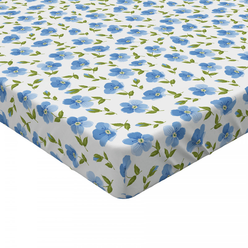 Microfiber Floral Fitted Sheet, Blue Floral, Full Fitted Sheet
