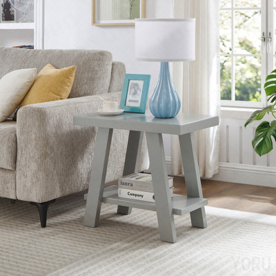 Athens Contemporary Wood Shelf Side Table In Gray