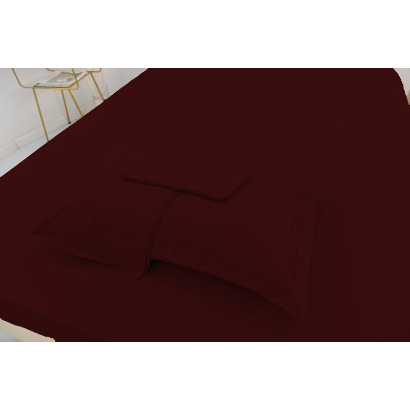 Ensemble de literie en rayonne de bambou, Ensemble de draps pour lit simple avec un drap-hou, Bourgogne