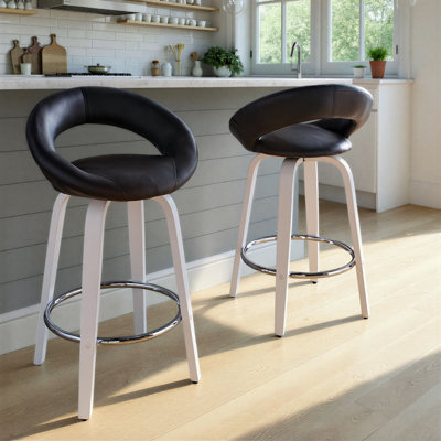 Poppy 26" Fixed-Height Counter Stools with Bent Wood Legs & Round Footrest