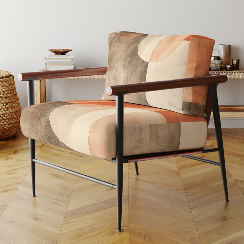 Chaise d'appoint abstraite transitionnelle moderne - Modern Geometric Flow II - Chaise avec accoudoirs terre cuite