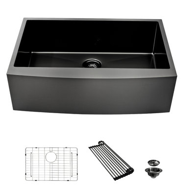 Évier de cuisine 36 en acier inoxydable noir 36 - Évier de cuisine 36 x 21 x 10 po à tablier avant en acier inoxydable de calibre 16