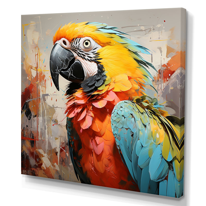 Perroquet jaune tempête tropicale sur toile, H 24 po x l 24 po x P 1 po, Toile tendue