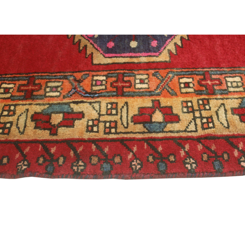 One-of-a-Kind 4'1" x 10'2" New Age Runner Wool Area Rug in Ivory and Red