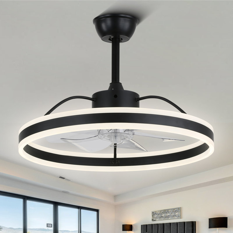 Jucel 24" Modern Smart Reversible Ceiling Fan with Light and APP Control, 6-Speed Dimmable LED Fan Lights, Black