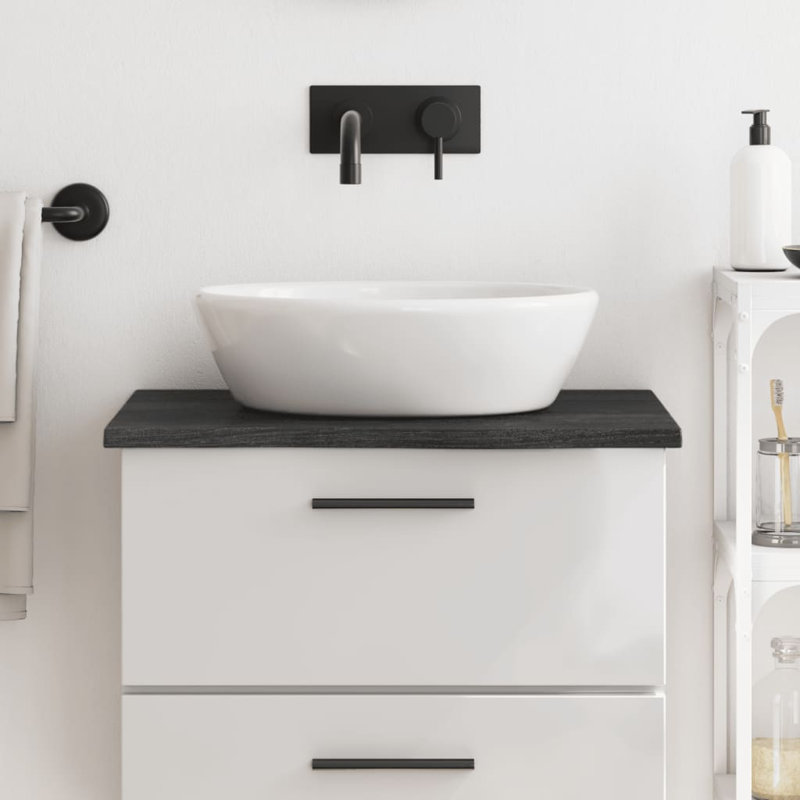 Buswell 60cm Solid Wood Single Bathroom Vanity Top, Dark Brown